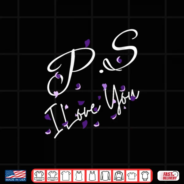 Design WomenS Ps I Love You Day ValentineS Day Purple Heart Women Men Kid V Neck Shirt