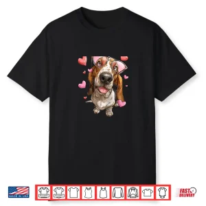 Basset Hound Dog Valentine’S Day Heart Sunglasses Shirt