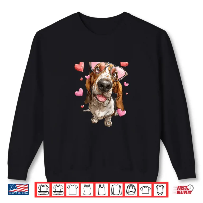 Sweatshirt Basset Hound Dog ValentineS Day Heart Sunglasses Shirt 1