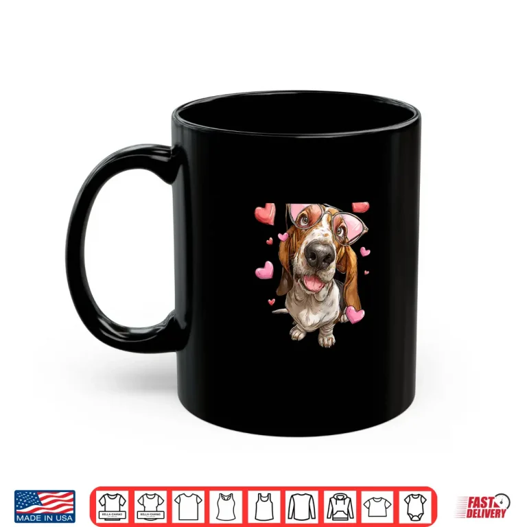 Mug Basset Hound Dog ValentineS Day Heart Sunglasses Shirt 1