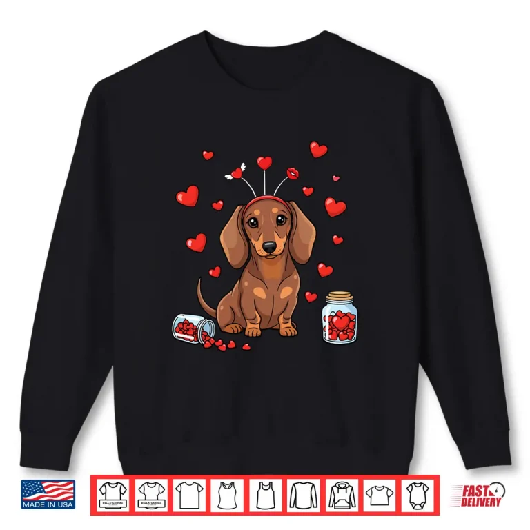 Sweatshirt Cute Dachshund ValentineS Day Heart Love Dog Mom Dog Dad Long Sleeve Shirt 1