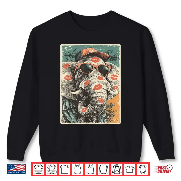 Sweatshirt Cute Elephant With Sunglasses Kisses ValentineS Day Animal Shirt