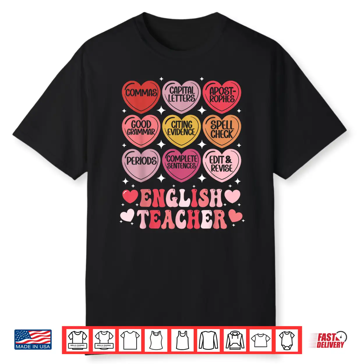 English Teacher Valentine’S Day Grammar Ela Teacher Hearts Shirt English Teacher Valentine’S Day Grammar Ela Teacher Hearts Shirt