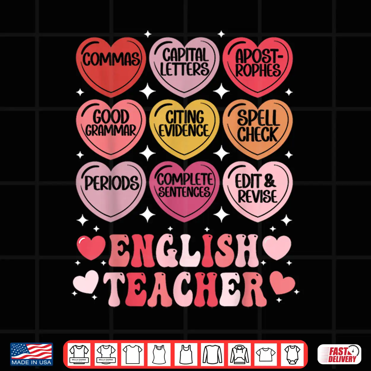 English Teacher Valentine’S Day Grammar Ela Teacher Hearts Shirt English Teacher Valentine’S Day Grammar Ela Teacher Hearts Shirt