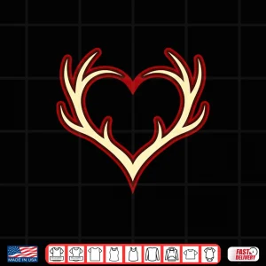 Design Heart Deer Antlers ValentineS Day Women Girls Hunting Love Shirt