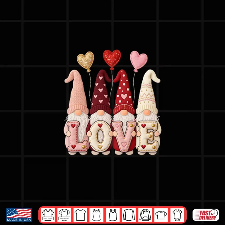 Design Love Gnome Valentine With Hearts Gnomes ValentineS Day Shirt