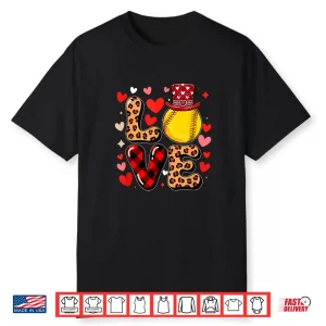 Love Leopard Hearts Valentine’S Day Softball Player Team Shirt