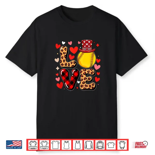 Love Leopard Hearts Valentine’S Day Softball Player Team Shirt Love Leopard Hearts Valentine’S Day Softball Player Team Shirt