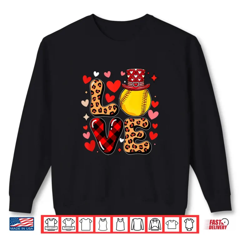 Sweatshirt Love Leopard Hearts ValentineS Day Softball Player Team Shirt