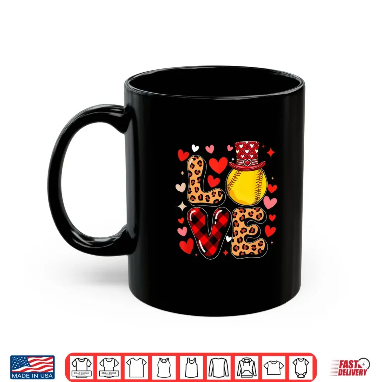 Mug Love Leopard Hearts ValentineS Day Softball Player Team Shirt