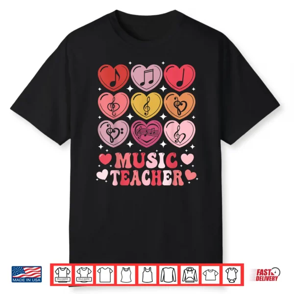 Music Teacher Valentine’S Day Musical Notes Hearts Musician Shirt Music Teacher Valentine’S Day Musical Notes Hearts Musician Shirt
