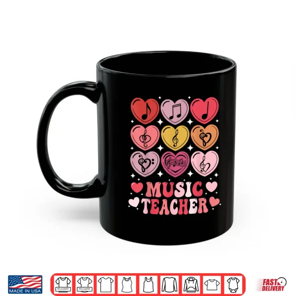 Mug Music Teacher ValentineS Day Musical Notes Hearts Musician Shirt