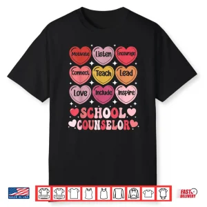 School Counselor Valentine’S Day Counseling Positive Hearts Shirt