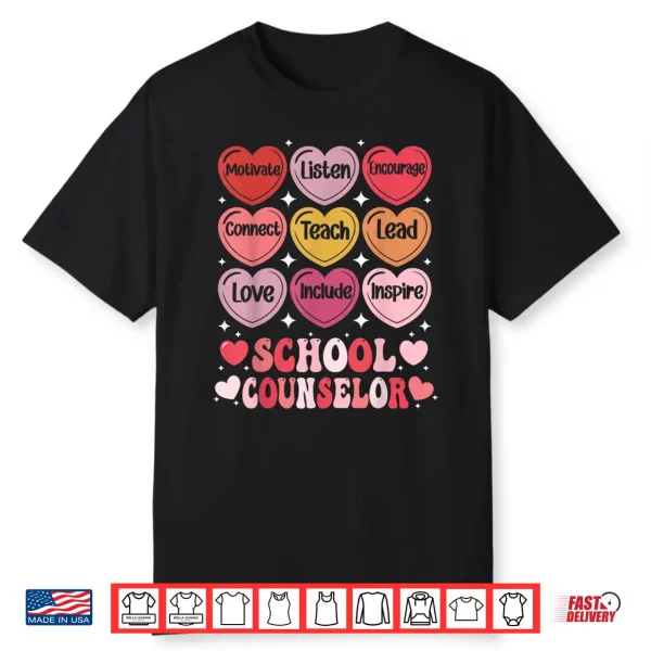School Counselor Valentine’S Day Counseling Positive Hearts Shirt