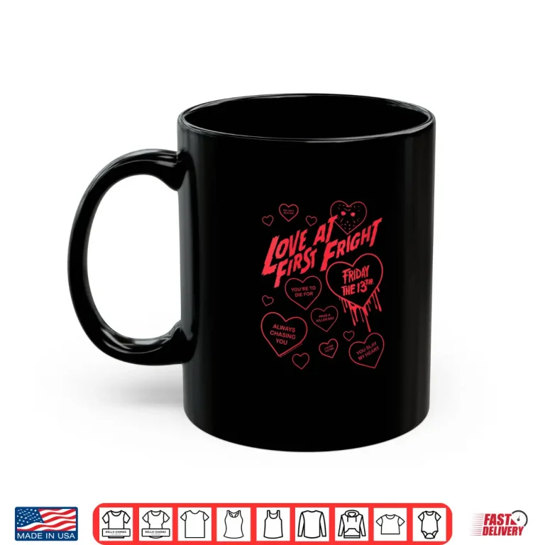 Mug WomenS Friday The 13Th Love At First Fright ValentineS Day Hearts V Neck Shirt