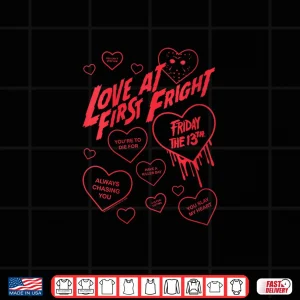 Design WomenS Friday The 13Th Love At First Fright ValentineS Day Hearts V Neck Shirt