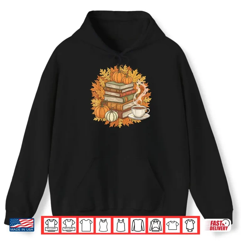 Books Coffee Fall Leaves And Pumpkins Vintage Library Shirt 1 Hoodie Books Coffee Fall Leaves and Pumpkins Vintage Library Shirt