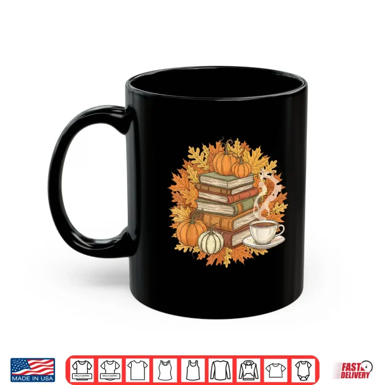 Books Coffee Fall Leaves And Pumpkins Vintage Library Shirt 3 Mug Books Coffee Fall Leaves and Pumpkins Vintage Library Shirt