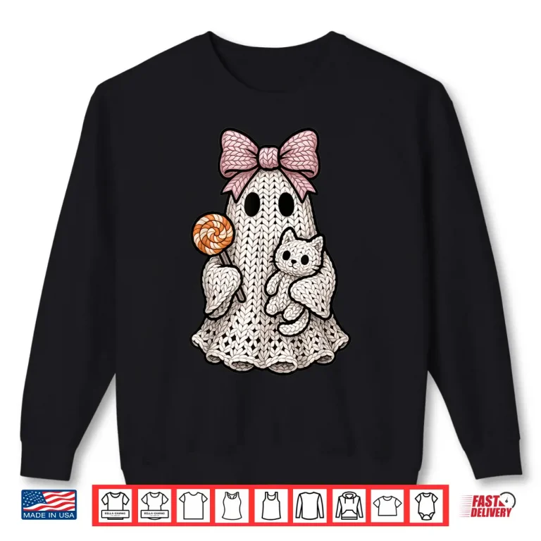 Sweatshirt Ghost Coquette Knitting Crafting Yarn Crocheting Halloween Shirt