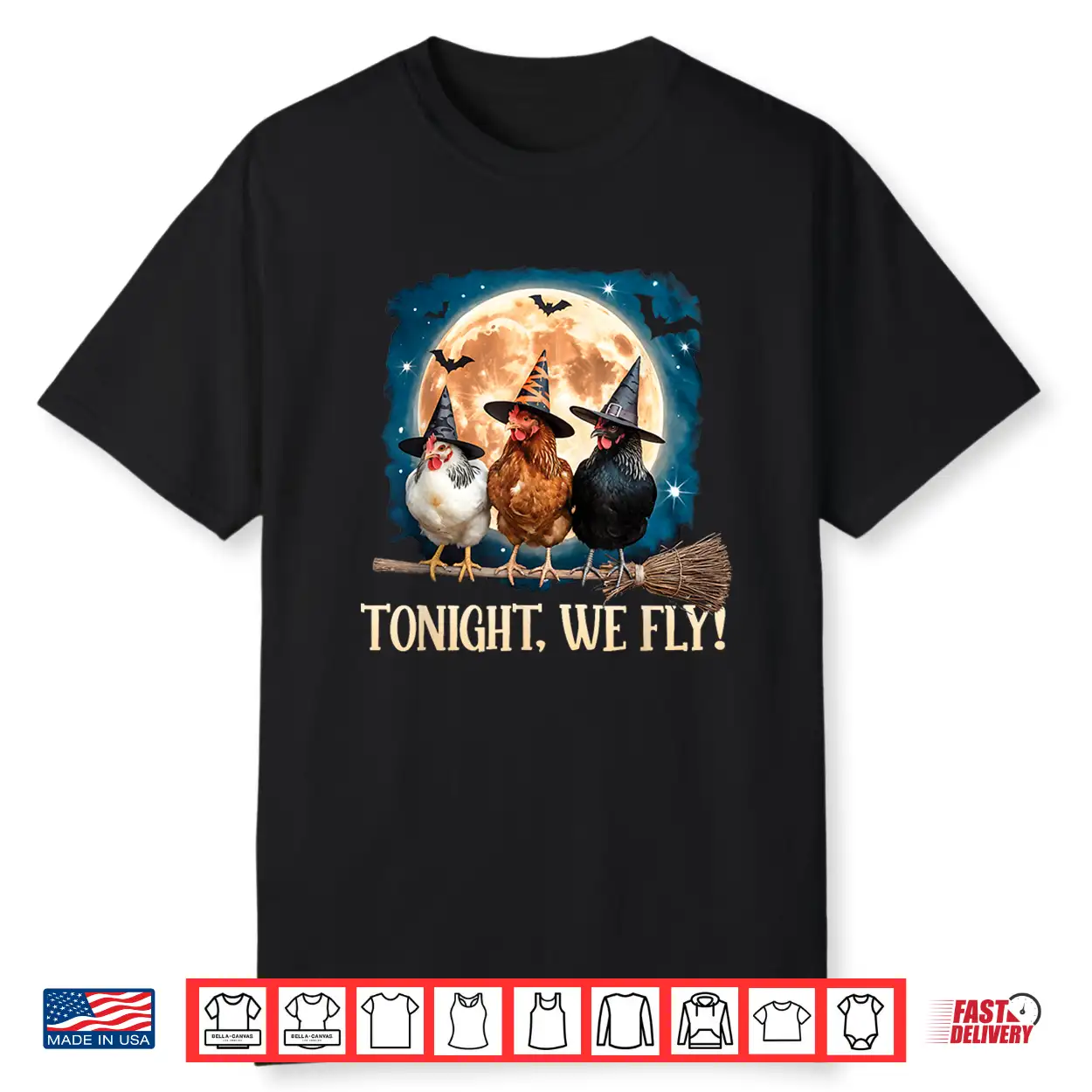 Tonight We Fly Moon Bat Funny Spooky Chicken Witch Halloween Shirt Tonight We Fly Moon Bat Funny Spooky Chicken Witch Halloween Shirt