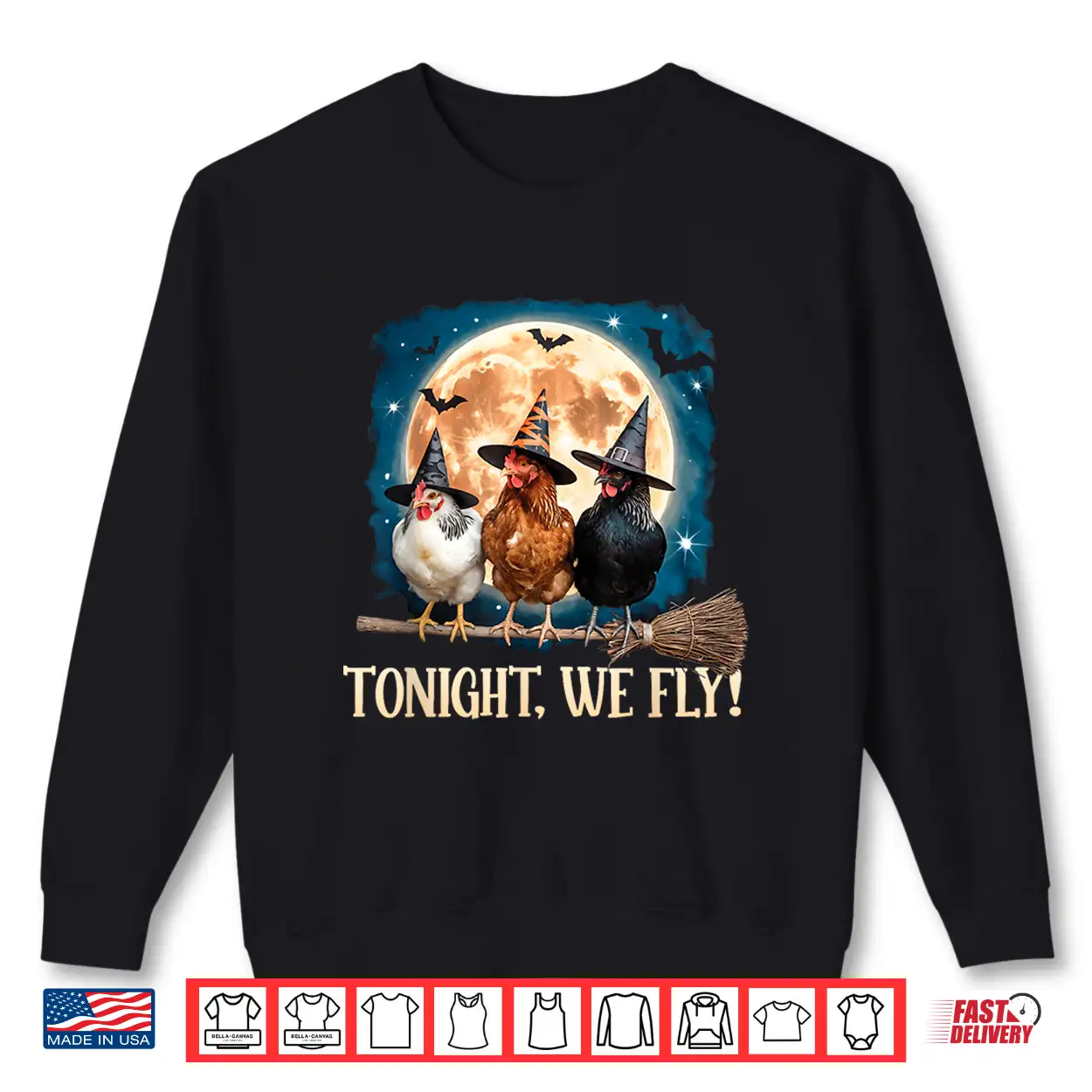 Tonight We Fly Moon Bat Funny Spooky Chicken Witch Halloween Shirt Tonight We Fly Moon Bat Funny Spooky Chicken Witch Halloween Shirt