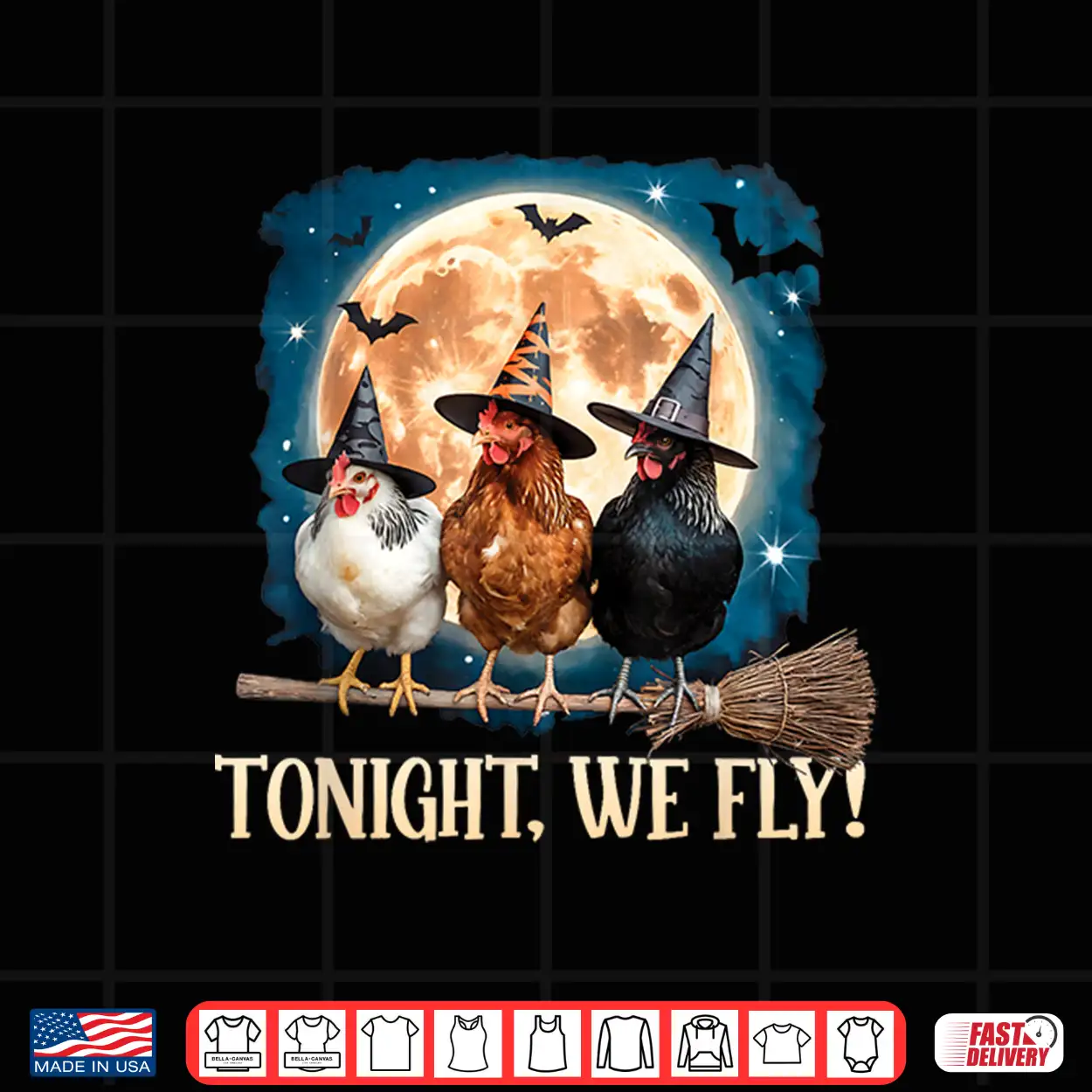 Tonight We Fly Moon Bat Funny Spooky Chicken Witch Halloween Shirt Tonight We Fly Moon Bat Funny Spooky Chicken Witch Halloween Shirt