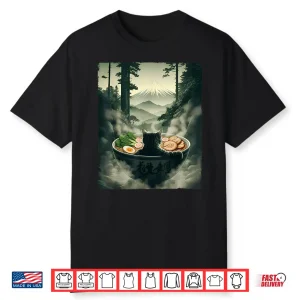 Cat Ramen Mount Fuji Zen Aesthetic Funny Japanese Shirt