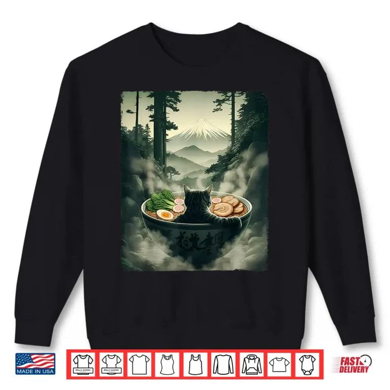 Sweatshirt Cat Ramen Mount Fuji Zen Aesthetic Funny Japanese Shirt