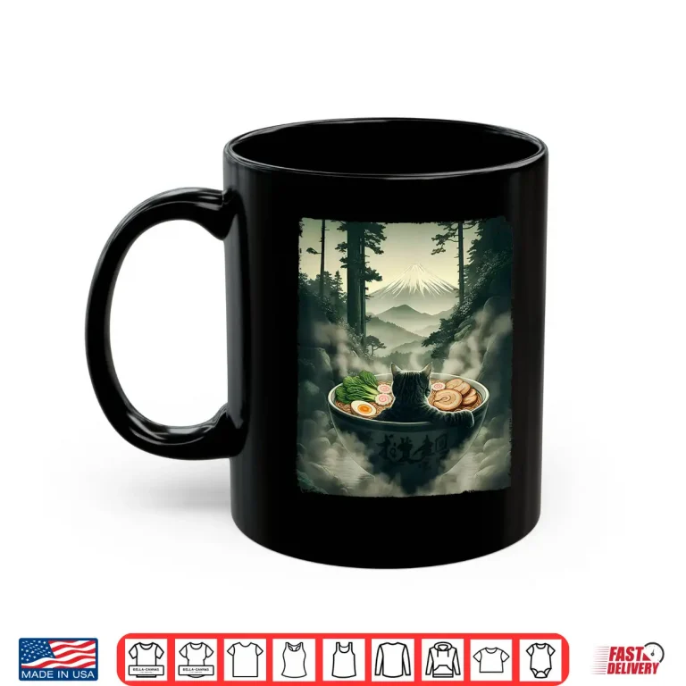 Mug Cat Ramen Mount Fuji Zen Aesthetic Funny Japanese Shirt