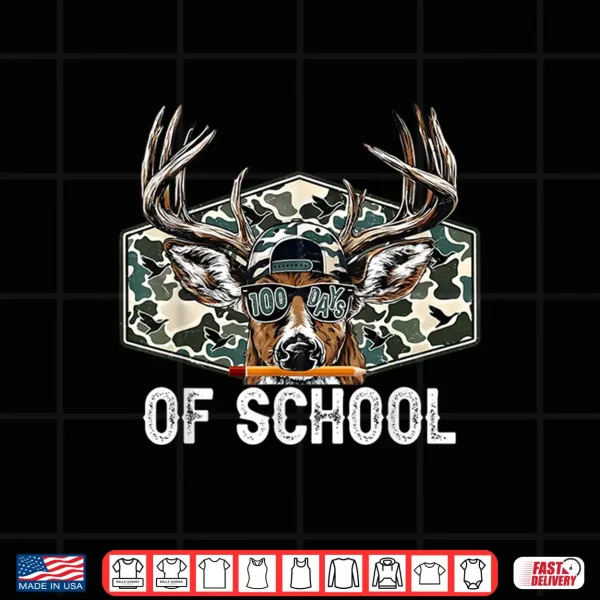 Design Deer 100 Days Of School Shirt Student Boys Teacher 100Th Day Shirt