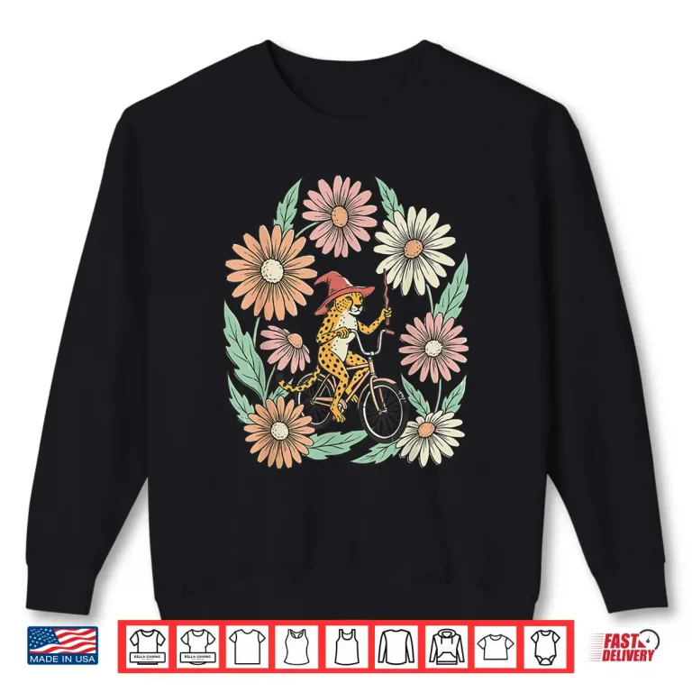 Vintage Cheetah Witch Riding Bicycle Floral Shirt 2 Sweatshirt Vintage Cheetah Witch Riding Bicycle Floral Shirt
