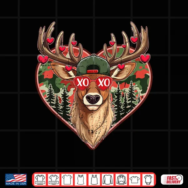 Design Xoxo Valentine Buck Camo Deer Retro Hunting Valentines Day Shirt