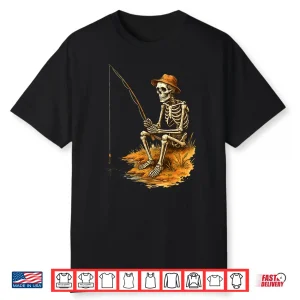 Skeleton Fishing Funny Halloween Costume Shirt