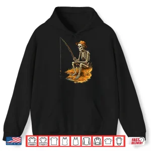 Hoodie Skeleton Fishing Funny Halloween Costume Shirt