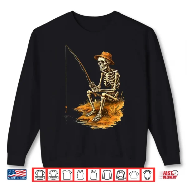 Sweatshirt Skeleton Fishing Funny Halloween Costume Shirt