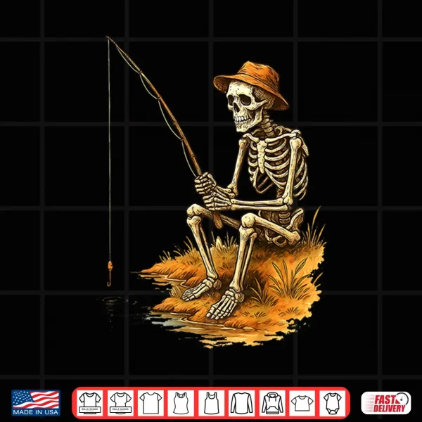 Design Skeleton Fishing Funny Halloween Costume Shirt