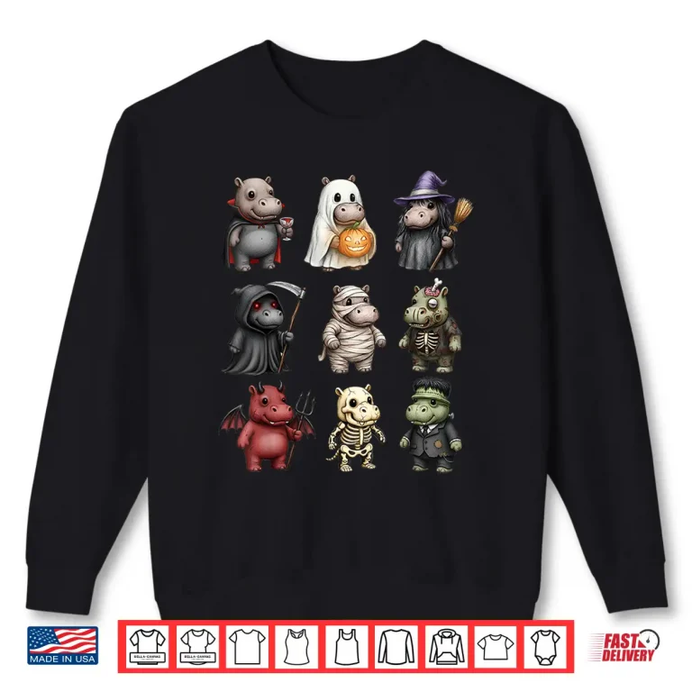 Sweatshirt Funny Hippo Ghost Witch Zombie Halloween Costume Shirt