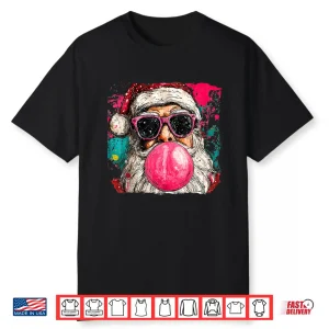 Vintage Preppy Watercolor Santa Bubble Gum Pink Sunglasses Shirt