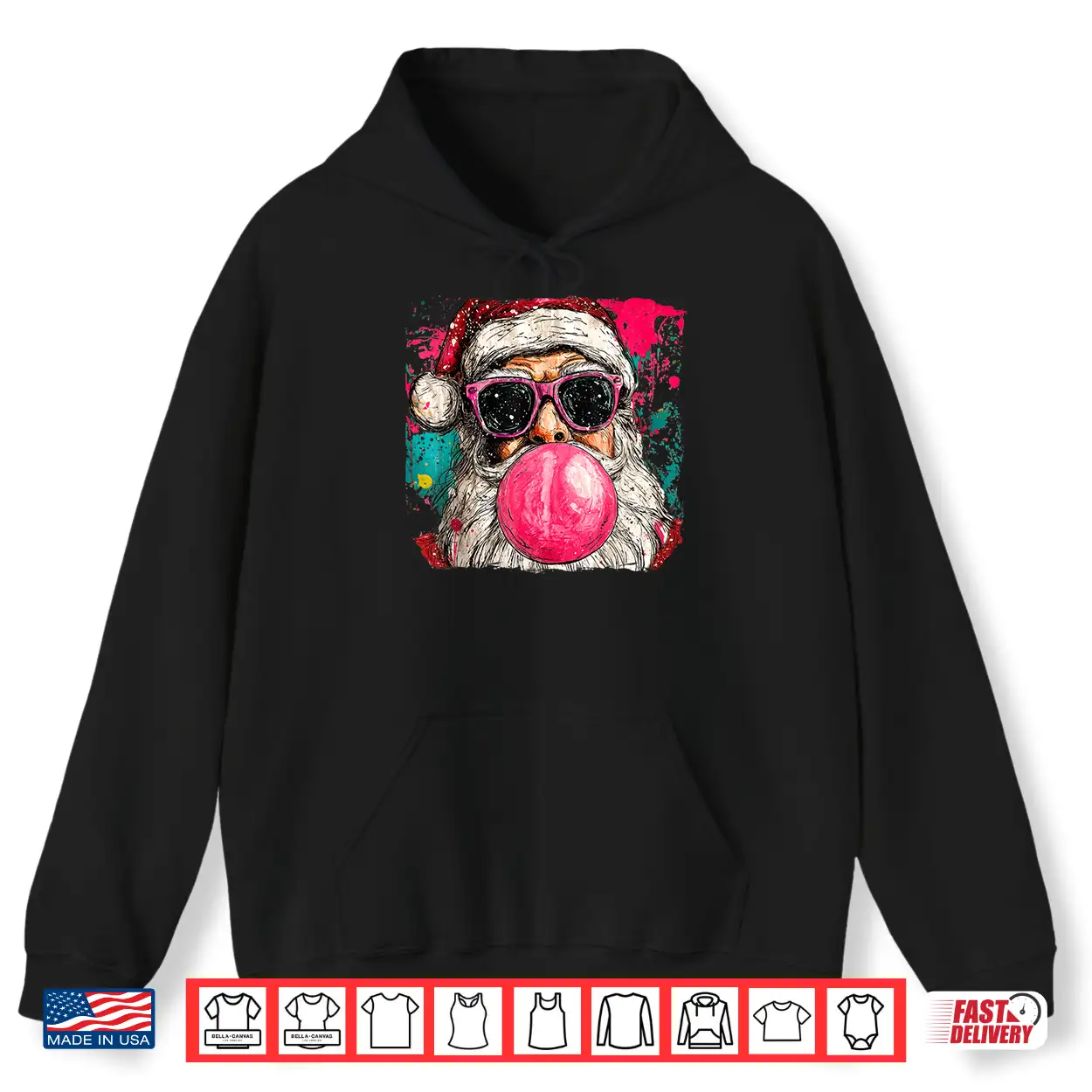 Vintage Preppy Watercolor Santa Bubble Gum Pink Sunglasses Shirt
