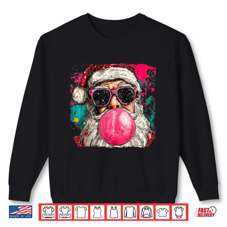 Sweatshirt Vintage Preppy Watercolor Santa Bubble Gum Pink Sunglasses Shirt