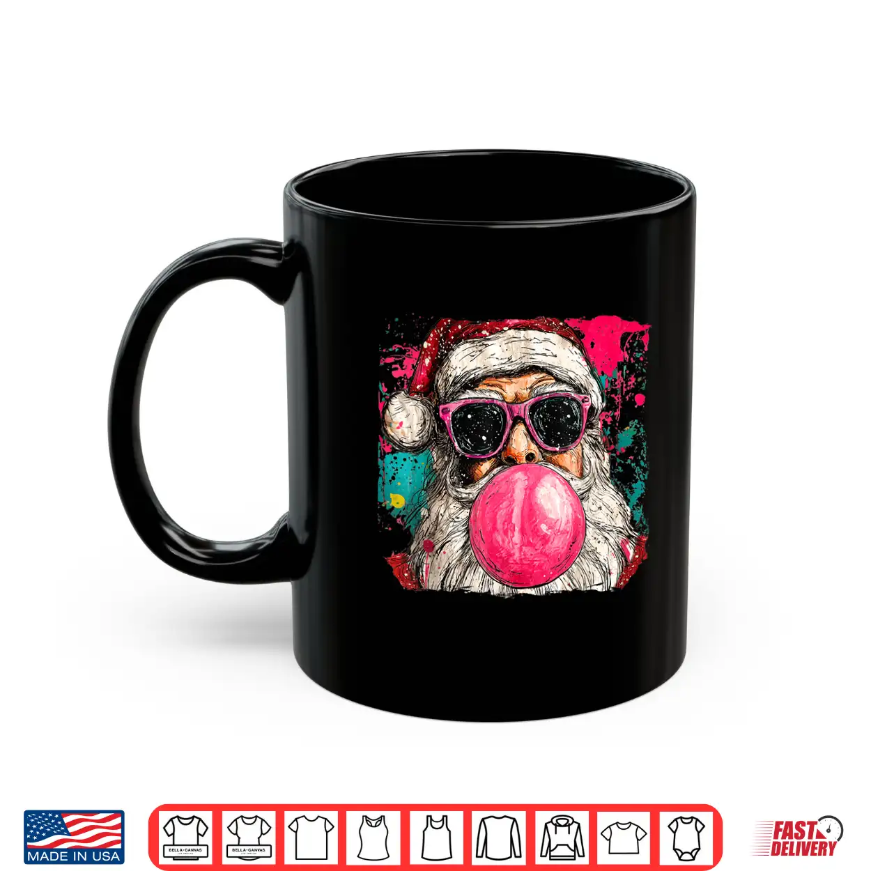 Vintage Preppy Watercolor Santa Bubble Gum Pink Sunglasses Shirt