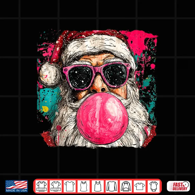 Design Vintage Preppy Watercolor Santa Bubble Gum Pink Sunglasses Shirt