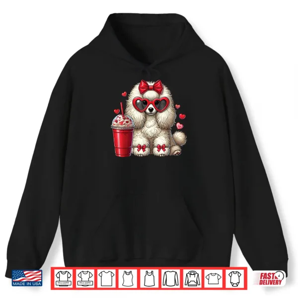 Hoodie Poodle Dog Drinking Coffee Valentines Day Bow Dog Lovers Shirt