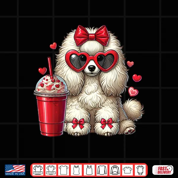Design Poodle Dog Drinking Coffee Valentines Day Bow Dog Lovers Shirt
