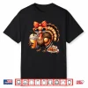 Turkey Drinking Coffee Bow Thanksgiving Womens Turkey Day Shirt