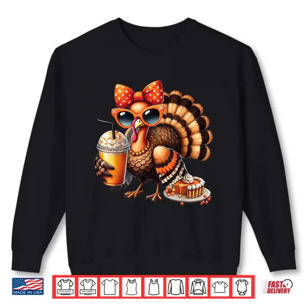 Turkey Drinking Coffee Bow Thanksgiving Womens Turkey Day Shirt 2 Sweatshirt Turkey Drinking Coffee Bow Thanksgiving Womens Turkey Day Shirt