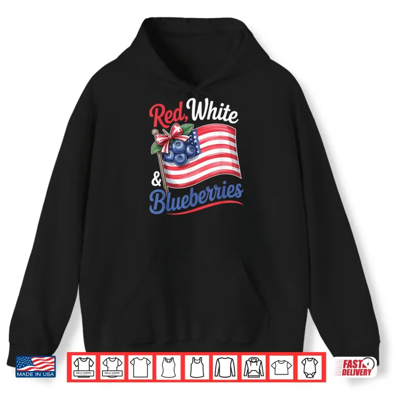 Hoodie Red White Blueberries Coquette Flag Bow Shirt