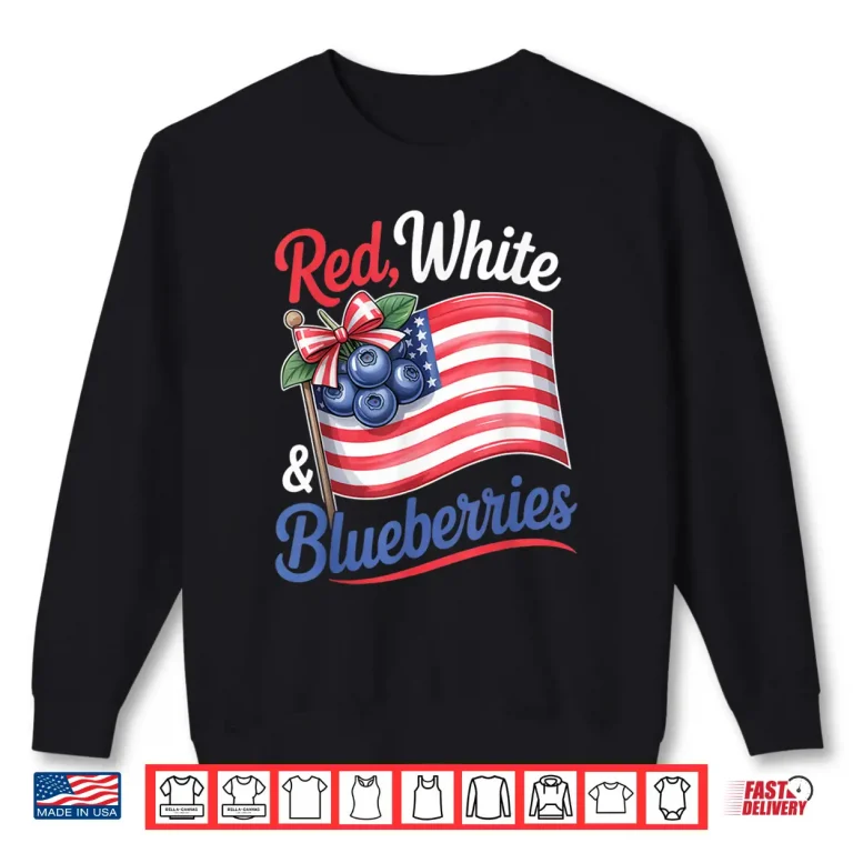 Sweatshirt Red White Blueberries Coquette Flag Bow Shirt