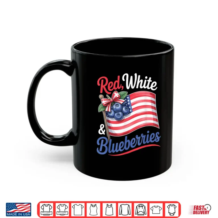 Mug Red White Blueberries Coquette Flag Bow Shirt