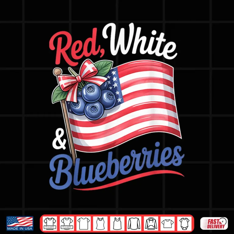 Design Red White Blueberries Coquette Flag Bow Shirt